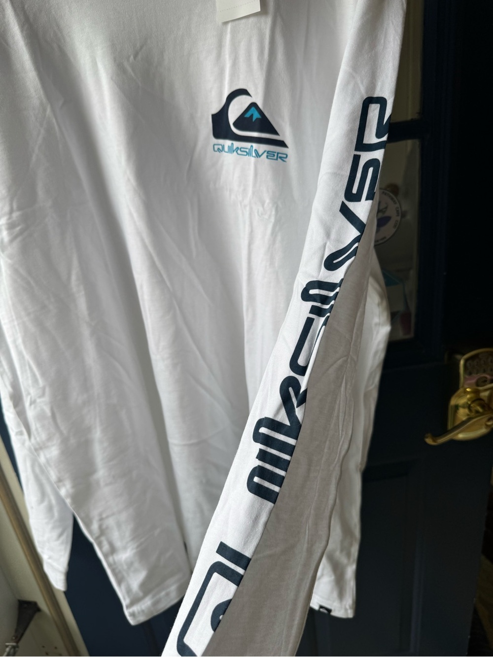 Quiksilver White Long-Sleeve Rash Guard with Navy Logo